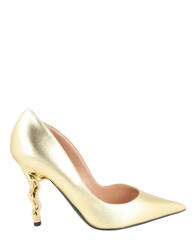 Versatile Heeled Sandals for Any Occasion---Moschino Womens Metallic Sculpted-Heel Pumps