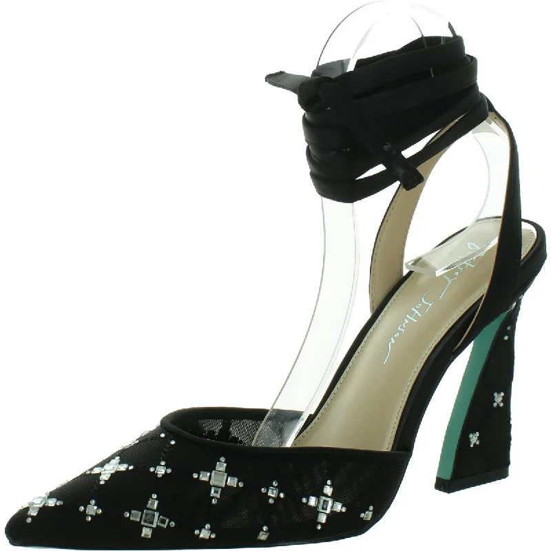 Versatile Heeled Sandals for Any Occasion---Betsey Johnson Womens Angel Mesh Chunky Heel Slingback Heels