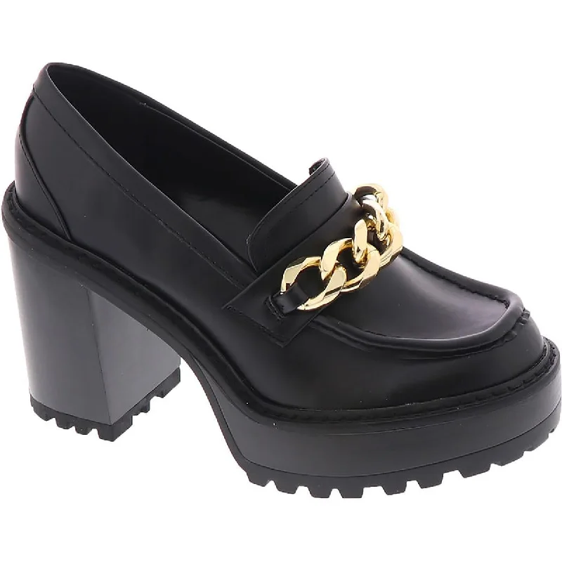 Trendy Chunky Heel Pumps for Casual Wear--Madden Girl Womens Kassidy Chain Lug Sole Loafer Heels