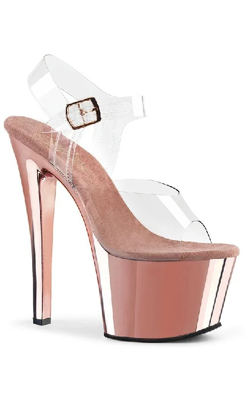 Stylish Platform Heels for Extra Height--SKY-308 Rose Gold & Clear Platform Heels