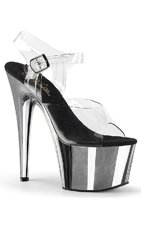 Stylish Platform Heels for Extra Height--ADORE-708 Clear & Silver Chrome Platform Heels