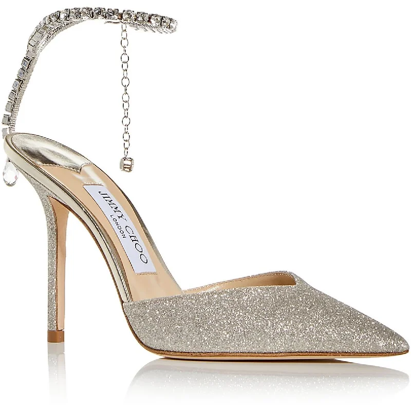 Jimmy Choo Womens Saeda 100 Leather Glitter Pumps---Trendy Glitter Heels for a Glamorous Look