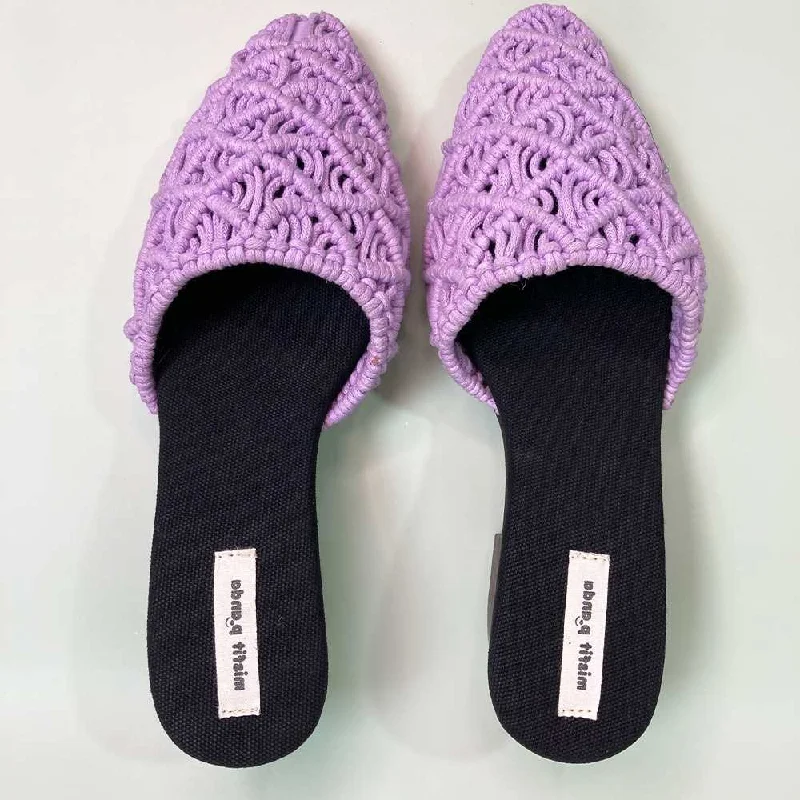 Versatile Heeled Sandals for Any Occasion---Lavender Mules for Women | Handcrafted Macrame | Block Heel