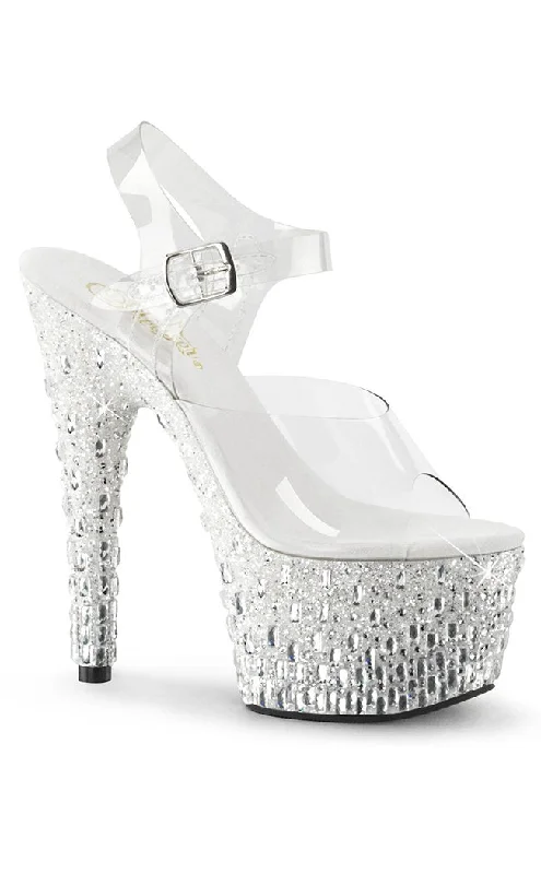 ADORE-708MR-5 Clear & Silver Glitter Platform Heels---Trendy Glitter Heels for a Glamorous Look