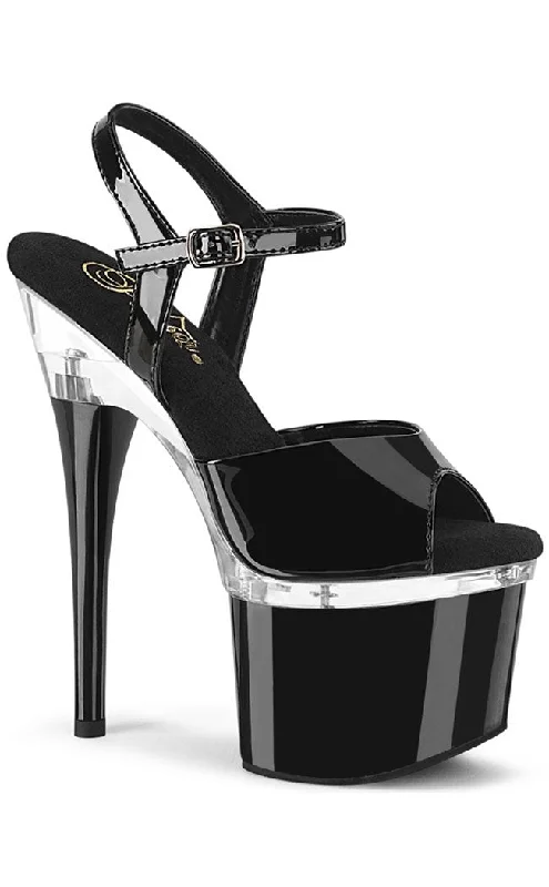 Sleek and Shiny Patent Pump Heels for a Polished Look--ESTEEM-709 Black Patent & Clear Heels