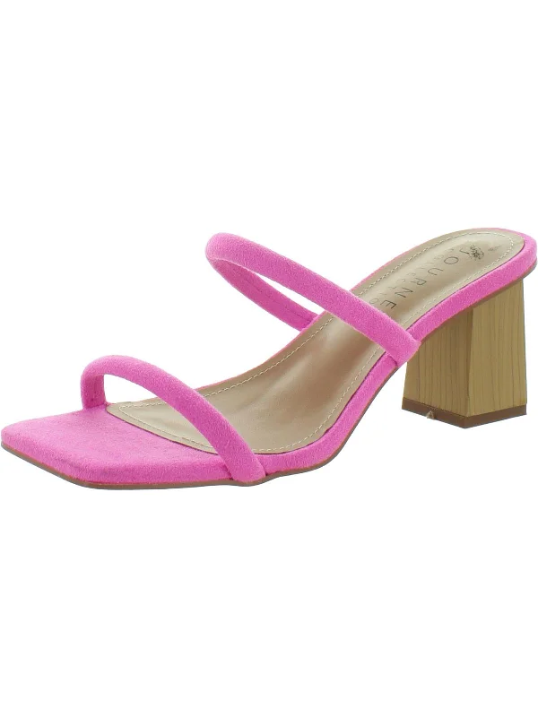 Womens Faux Suede Square Toe Pumps---Durable Square Toe Block Heels for Everyday Use