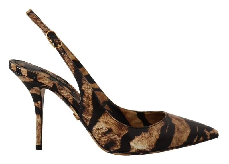 Dolce & Gabbana Tiger Pattern Slingback Heels Women's Pumps---Fashionable Kitten Heels for Date Night