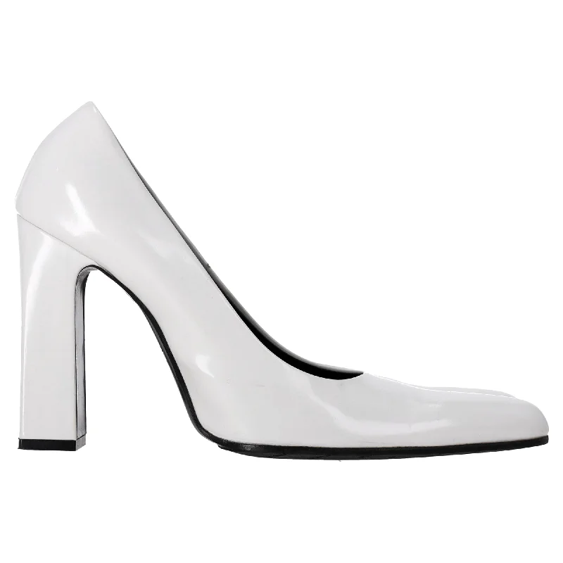 Balenciaga 110mm Round Toe Brushed Pumps In White Leather---Comfortable Leather Pumps for Office and Everyday Wear