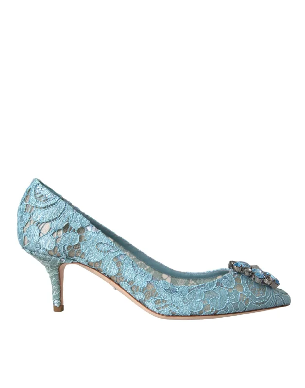 Affordable Rhinestone Pumps for a Dazzling Look---Dolce & Gabbana blue Taormina Lace Crystal Heel Pumps Women's Shoes