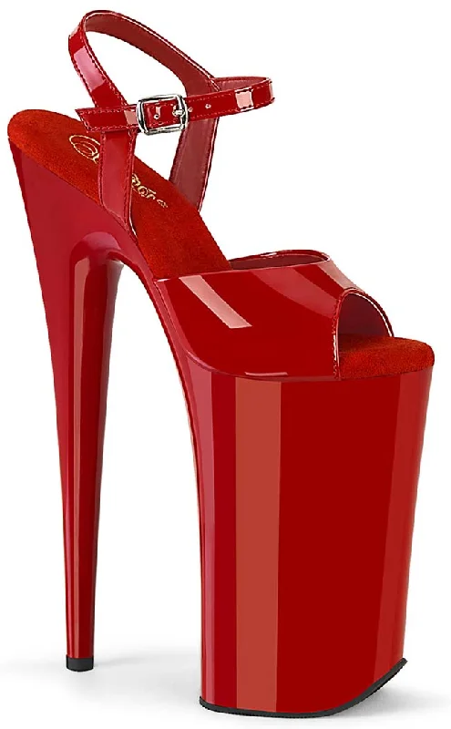 Sleek and Shiny Patent Pump Heels for a Polished Look--BEYOND-009 Red Patent 10 Inch Heels