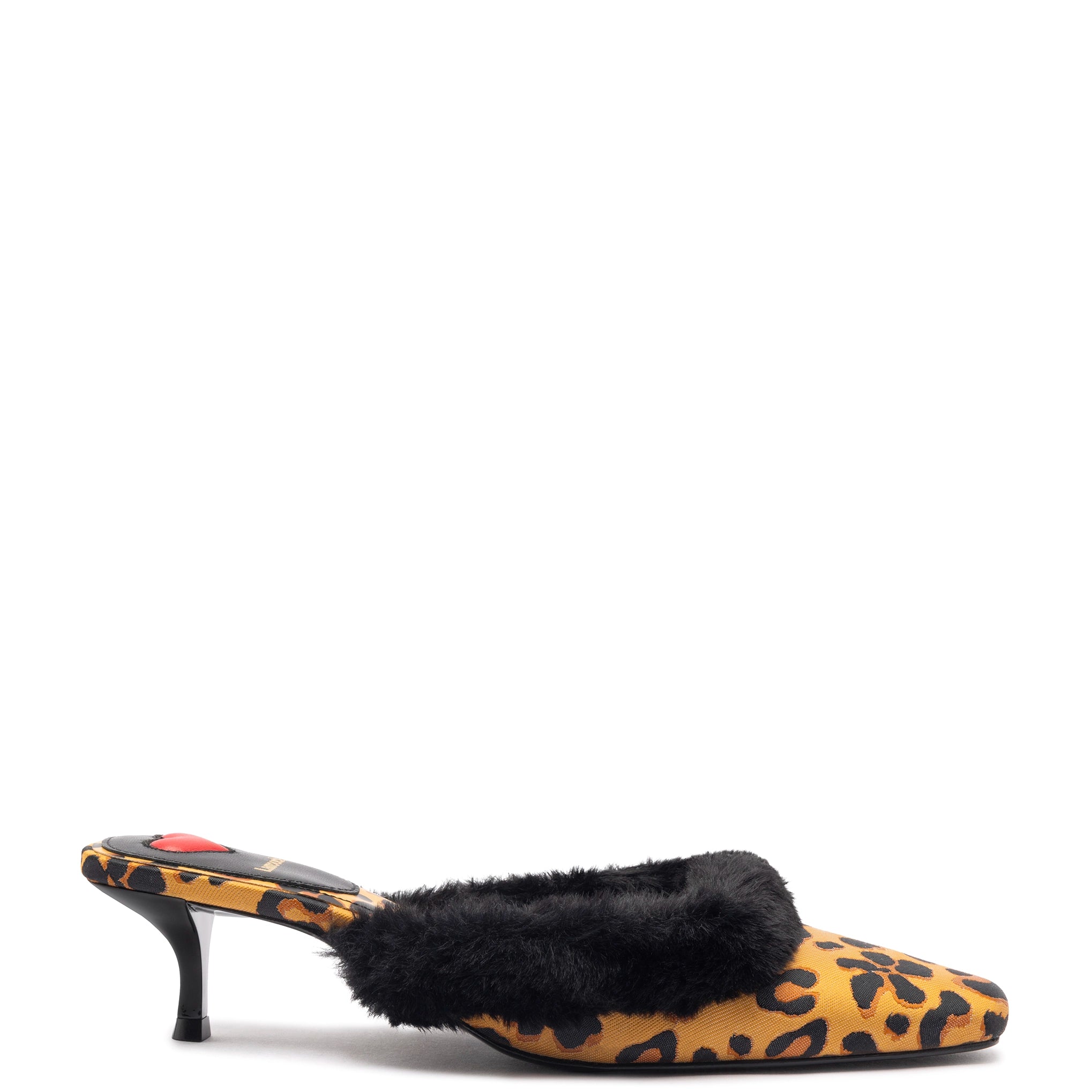 Versatile Heeled Sandals for Any Occasion---Amal Faux Fur Mule In Leopard Jacquard