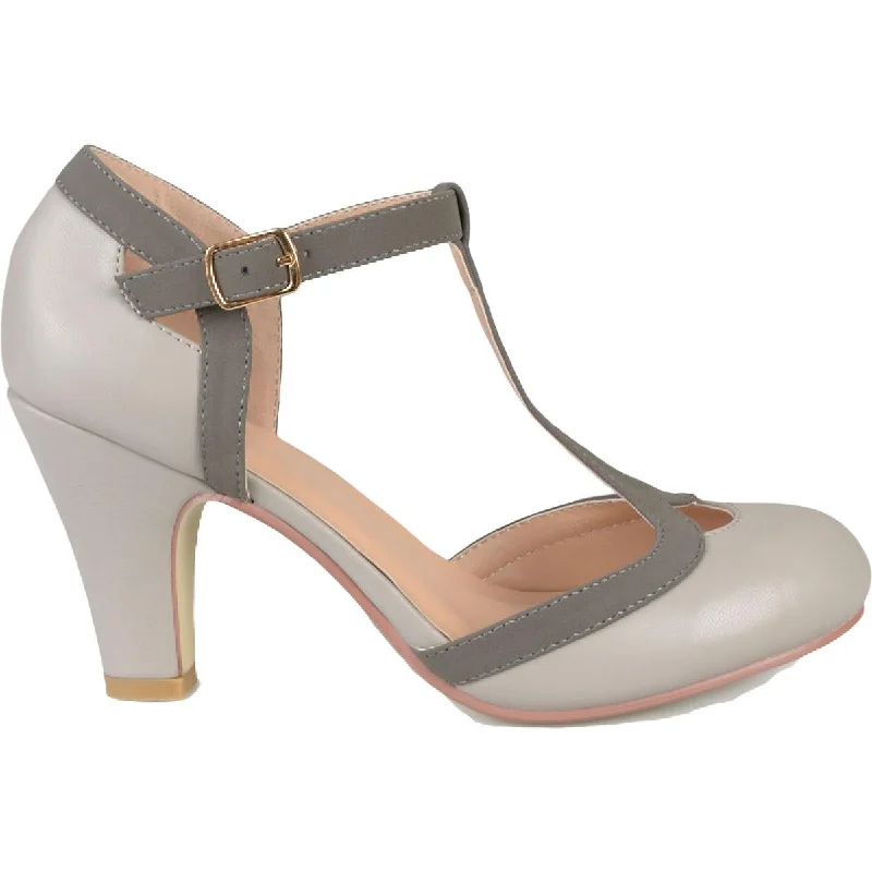 Journee Collection Womens Olina Faux Leather T-Strap Mary Jane Heels