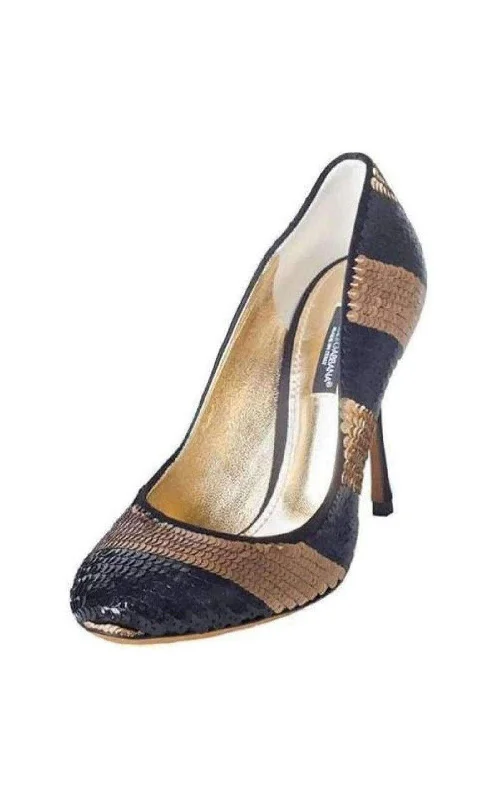 Leather Sequin Striped Pumps---Comfortable Leather Pumps for Office and Everyday Wear