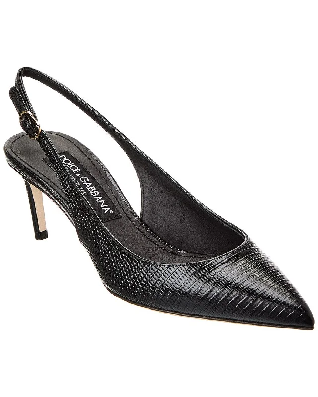 Fashionable Leather Slingback Pumps for Casual Wear--Dolce & Gabbana DG Logo Leather Slingback Pump