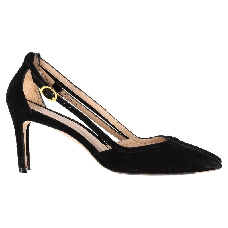 Affordable Suede Ankle Pumps for All-Day Wear--Stuart Weitzman Anny Cutout Pumps in Black Suede