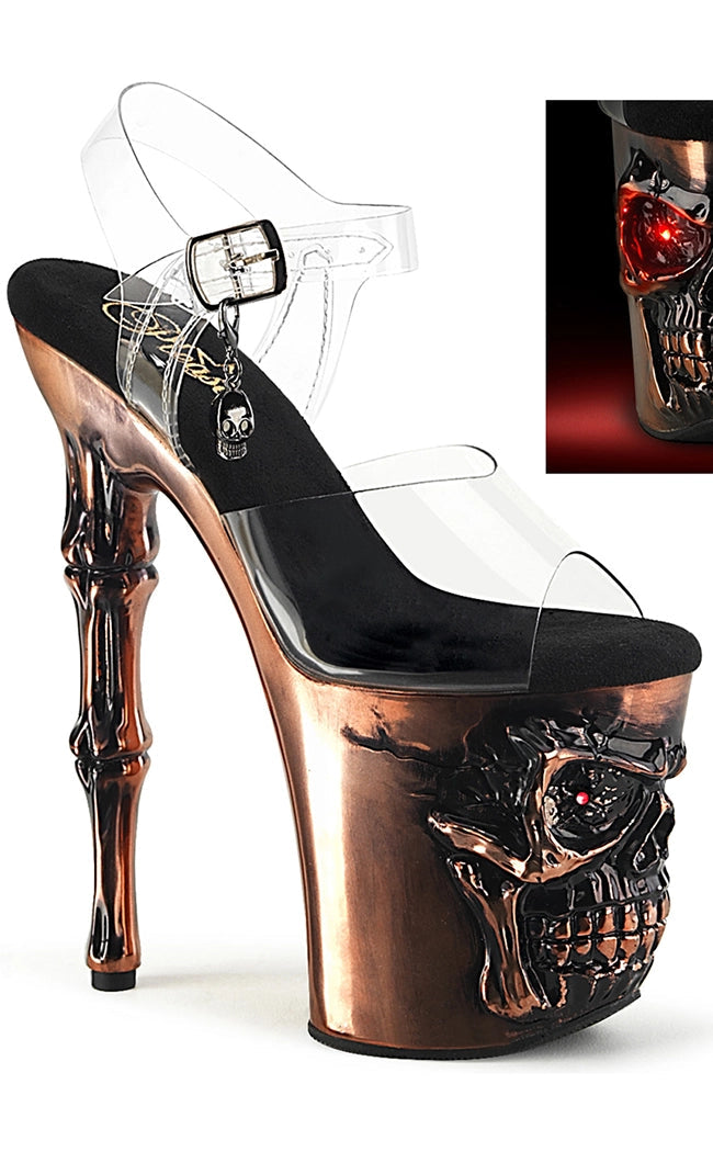 Stylish Platform Heels for Extra Height--RAPTURE-808 Copper Chrome Skull Platform Heels