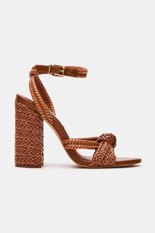 Versatile Heeled Sandals for Any Occasion---Steve Madden Malou Woven Heels in Cognac