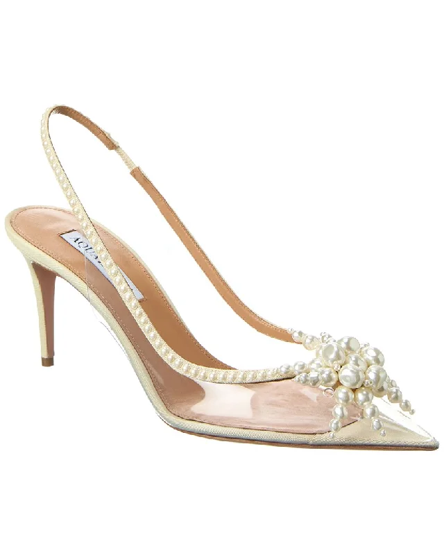 Aquazzura Vendome 75 Grosgrain & Vinyl Slingback Pump---Transparent Vinyl Pumps for Bold Fashion Statements