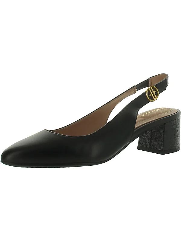 GO TO SLINGBACK Womens Leather Almond Toe Slingback Heels---Comfortable Leather Pumps for Office and Everyday Wear