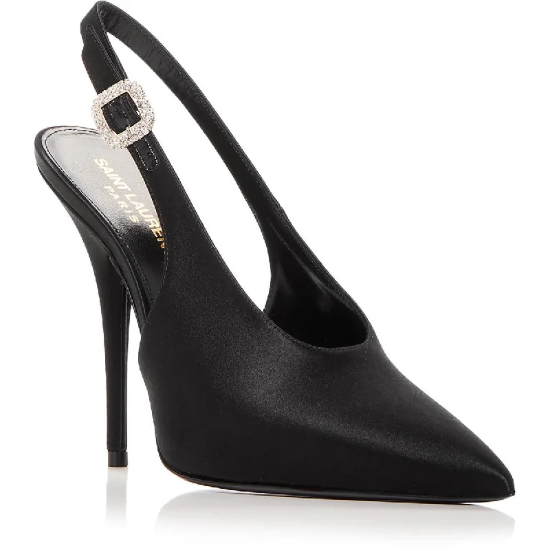 Stylish Ankle Strap Heels for Women--Saint Laurent Womens Pointed Toe Ankle Strap Slingback Heels