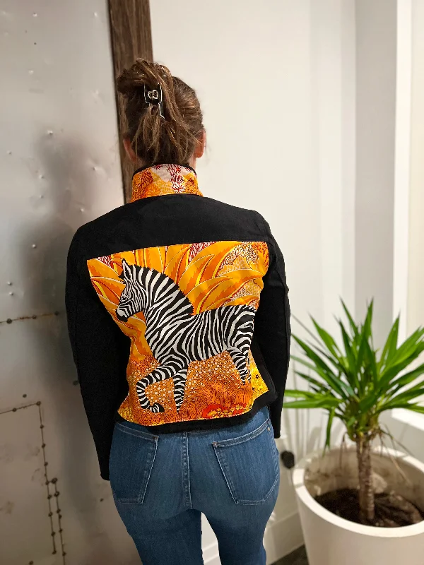 Best denim jackets for workwear -The Black Denim Jacket /  Love a Zebra / Orange