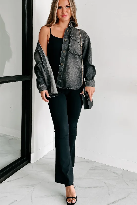 Denim jackets for plus-size women -Roxanne Oversized Denim Shacket (Black)