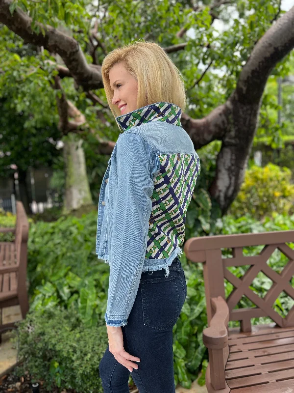 Denim coats for travel and outdoor activities -The Light Demin Jacket / Green & Navy Belts Denim coats for travel and outdoor activities -The Light Demin Jacket / Green & Navy Belts