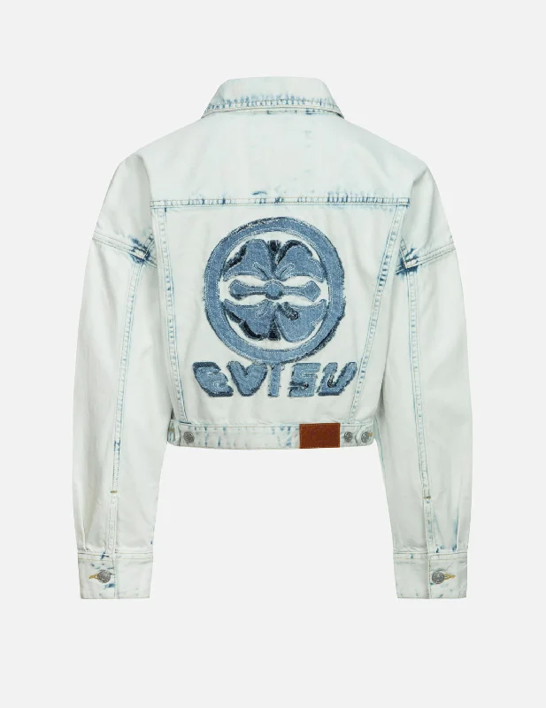 Styling tips for oversized denim jackets -Kamon and Logo Appliqué Fashion Fit Denim Jacket