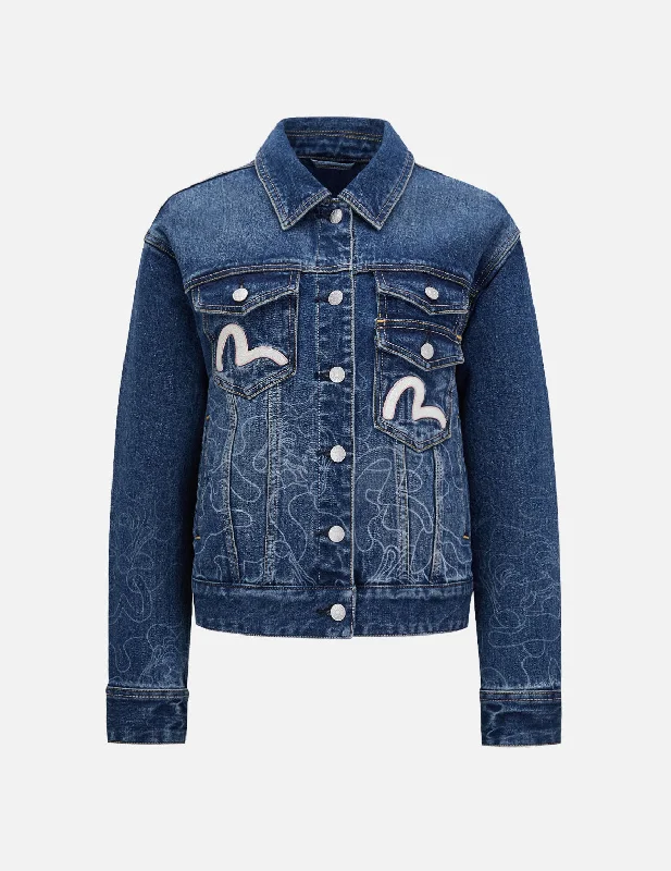 Denim jackets for pregnant women -Gradated Laser-print Denim Jacket