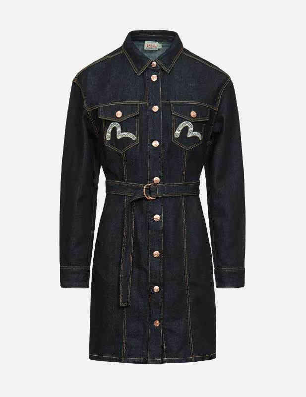 Best denim dresses for small frame--Logo Embroidered Denim Dress