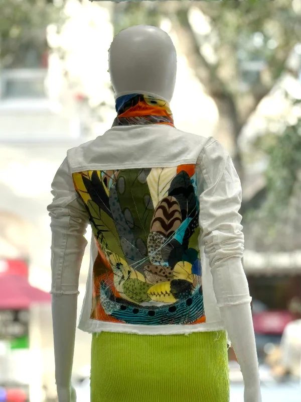 Denim jackets for athletic wear -The White Denim Jacket / Orange Feather