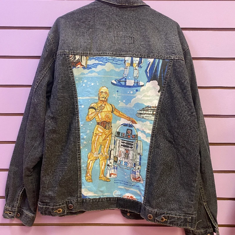 Denim jackets for plus-size women -Denim Jacket made with Reworked Duvet Cover.