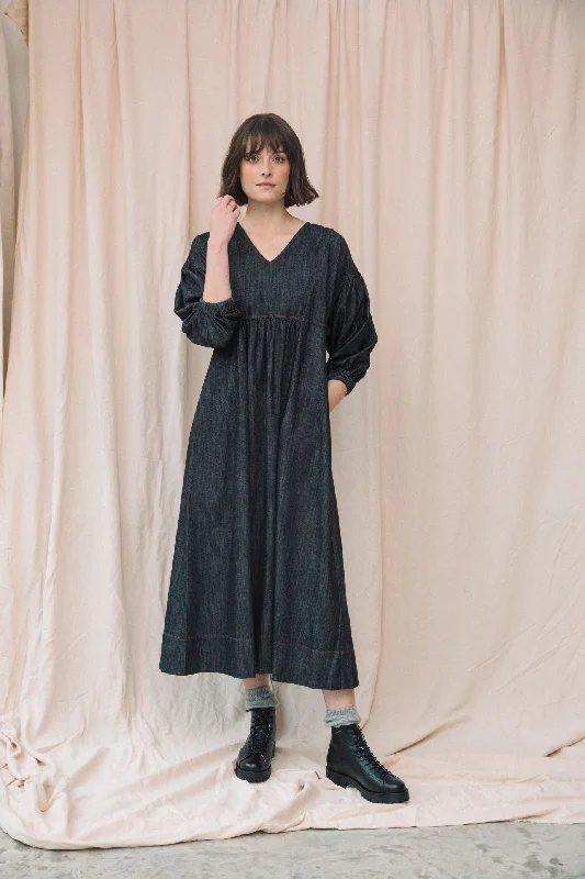 Best denim dresses for tall petite--Harumi-Leigh Organic Cotton Denim Dress in Black Best denim dresses for tall petite--Harumi-Leigh Organic Cotton Denim Dress in Black