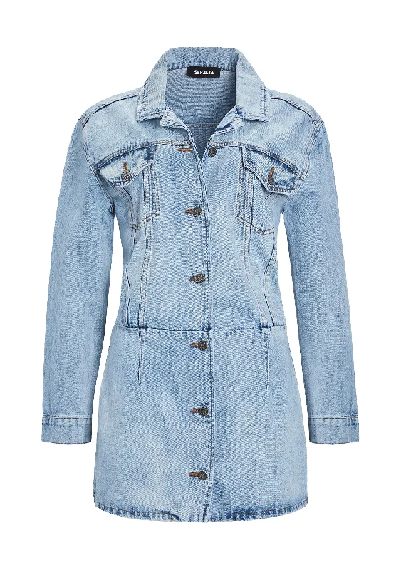 Denim dress with front wrap design--Laura Denim Dress