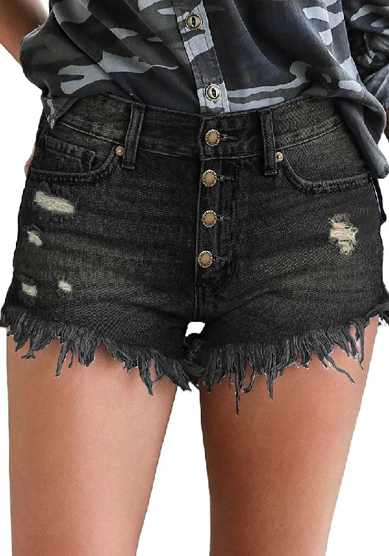 Women's Mid Rise Frayed Ripped Raw Hem Denim Jean Shorts