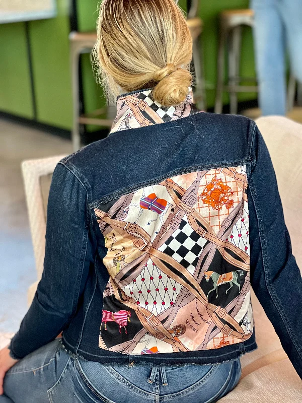 Denim coats for winter sports -The Dark Denim Jacket / Designer Horse with Straps