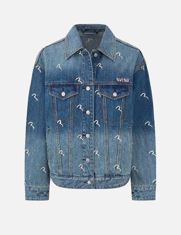 How to care for distressed denim jackets -Allover Seagull Embroidery Denim Jacket