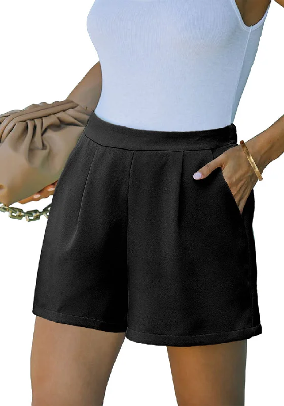 Black Women's High Waisted Pleated Dress Shorts for Business and Casual Outfits