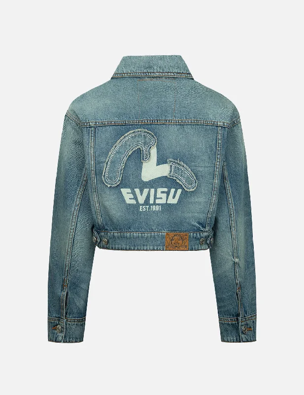 How to layer a denim jacket for style -Embellished Denim Seagull Appliqué Denim Jacket