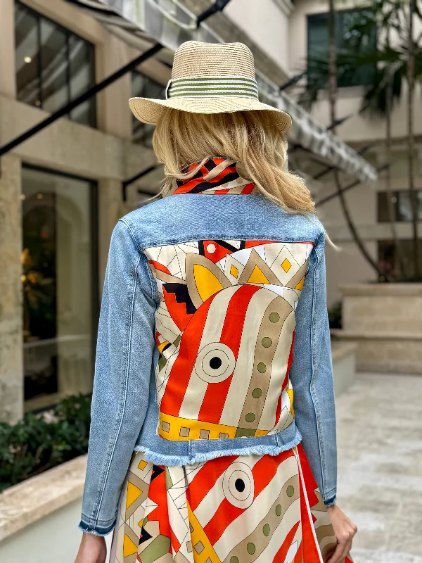 How to care for distressed denim jackets -The Light Denim Jacket / Orange and Olive Pucci How to care for distressed denim jackets -The Light Denim Jacket / Orange and Olive Pucci