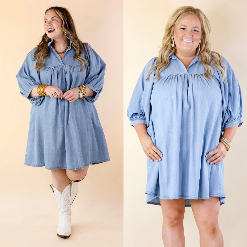Water-resistant denim dress for travel--Emily McCarthy | Stella Dress in Denim