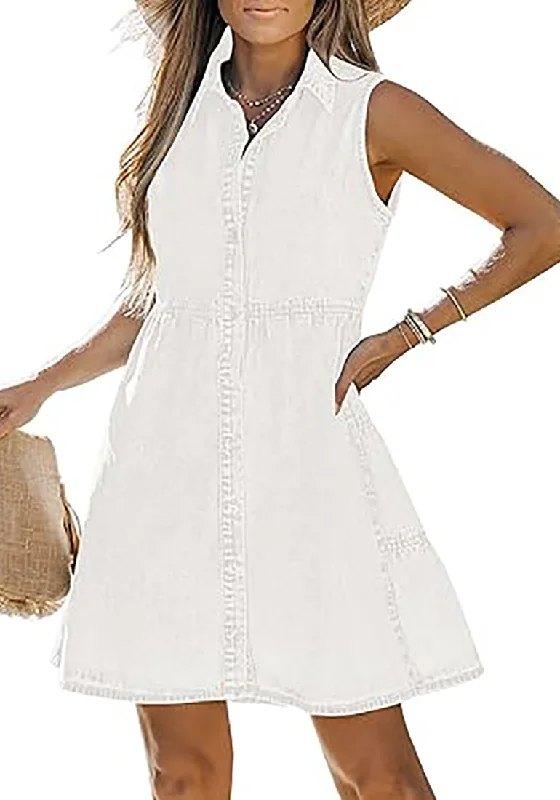 Best denim dresses for slim figures--Brilliant White Denim Dress for Women Sleeveless Babydoll Button Down Short Jean Dresses Cute Summer Best denim dresses for slim figures--Brilliant White Denim Dress for Women Sleeveless Babydoll Button Down Short Jean Dresses Cute Summer