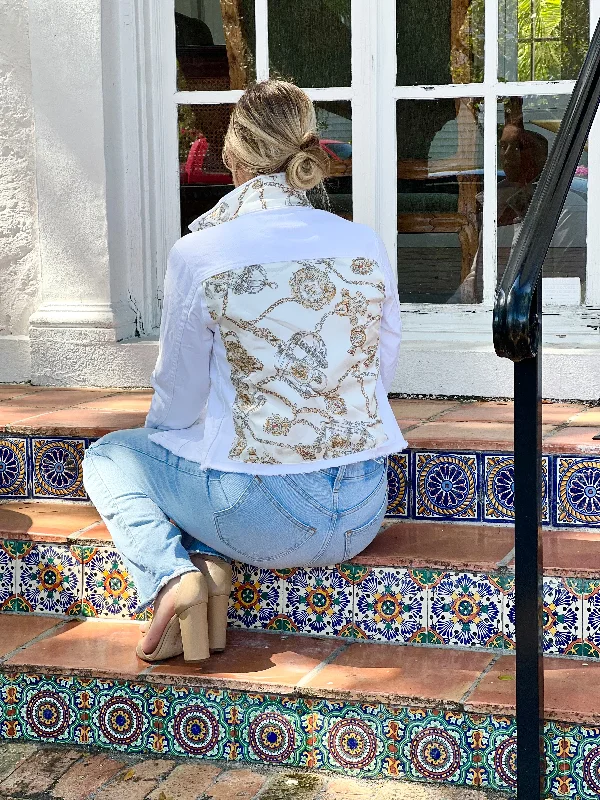 How to personalize a denim jacket -The White Denim Jacket / White Stirrup