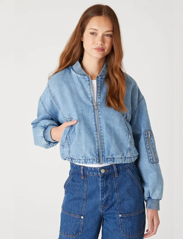 Styling denim jackets for summer -Denim Sherpa Bomber, Guest Star Indigo