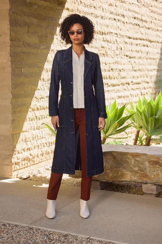 Styling tips for boyfriend denim jackets -Notch Collar Denim Duster