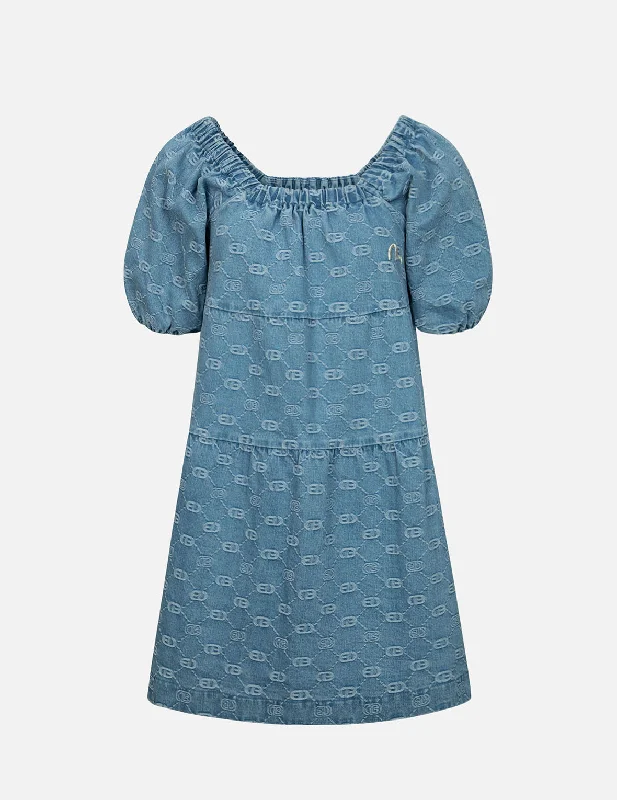 Best denim dresses for athletic legs--Allover Logo Jacquard Fashion Fit Denim Dress Best denim dresses for athletic legs--Allover Logo Jacquard Fashion Fit Denim Dress