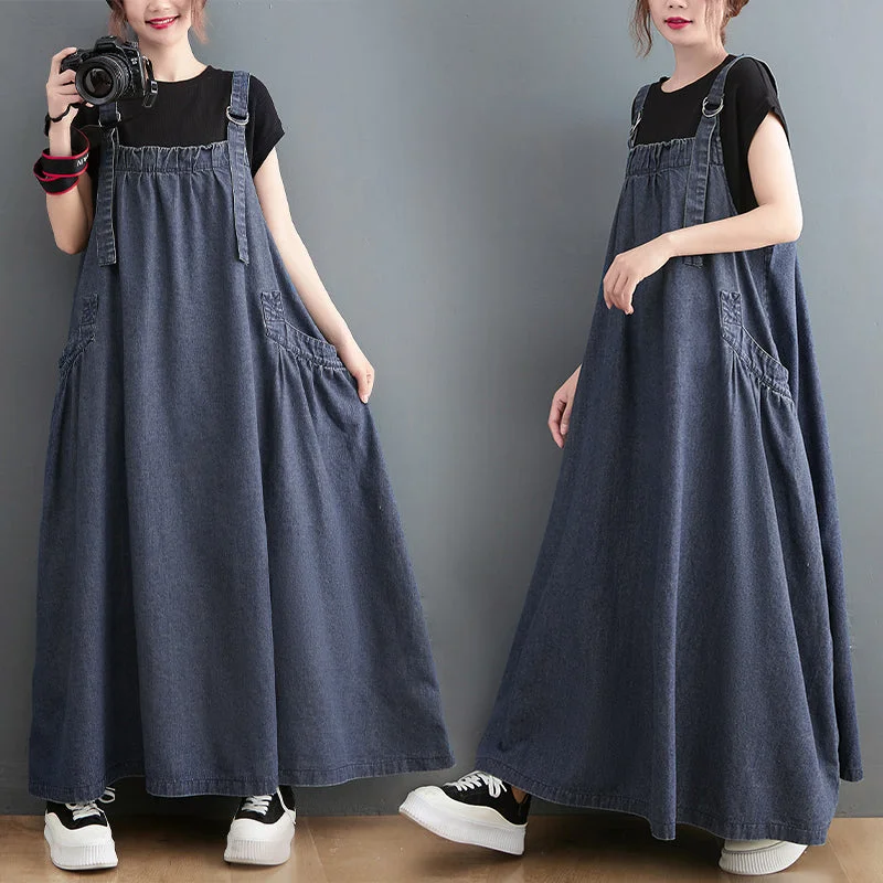 Denim dress alterations near me cost--Plus Size Women Loose Denim Straps Dress
