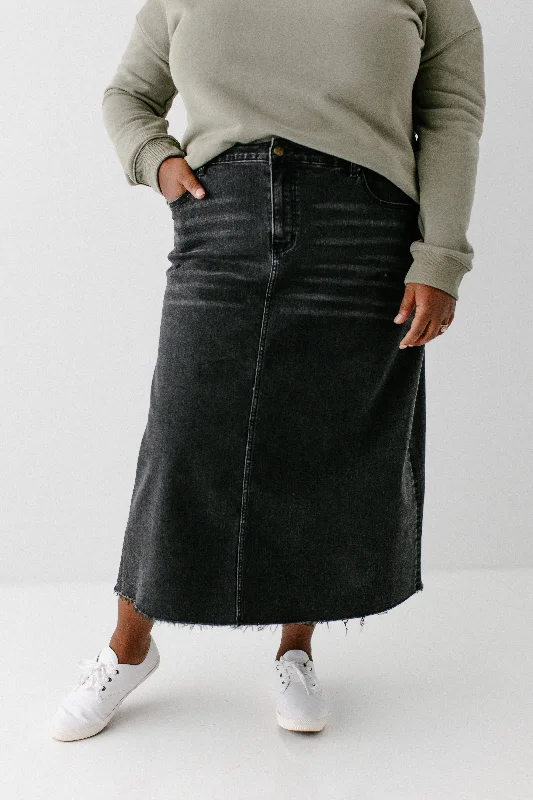 Plus 'Brooke' A-Line Stretch Denim Midi Skirt FINAL SALE