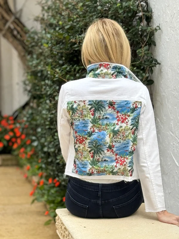 Denim coats for formal events -The White Denim Jacket / Tropical Island