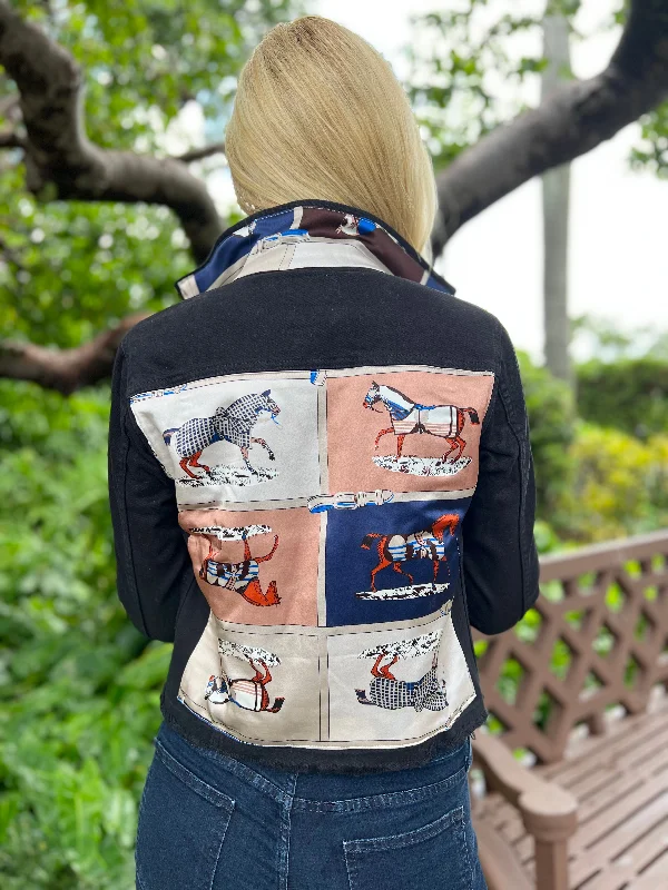 Denim coats with unique embroidery -The Black Denim Jacket / Designer Horse